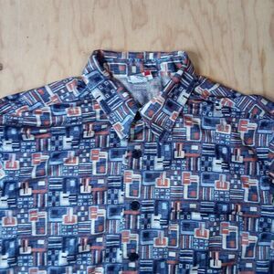 Vintage 90s Arizona Jeans Co. Geometric Tiles Polyester Disco Shirt Jersey
